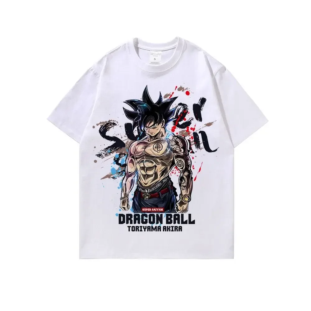 

Мужская и женская футболка Dragon Ball Goku Retro Tide с брендовым принтом из чистого хлопка с короткими рукавами, летняя свободная футболка с круглым вырезом в стиле хип-хоп