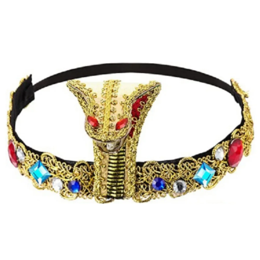 Halloween Egyptian Pharaoh Cobra Head Tiara Egyptian Costume Accessories Headband Gold Beaded Tiara