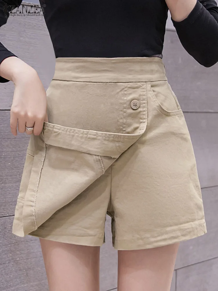 

ZANZEA Korean Streetwear Shorts Women Y2K Mini Skirts Casual Summer High Waist Shorts Version Solid Asymmetrical Buttons Pants