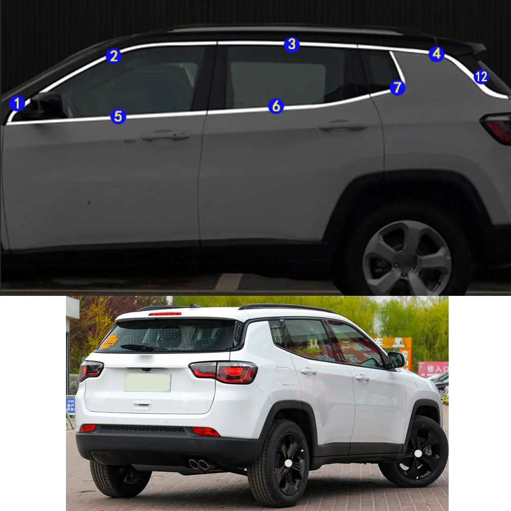 Car Sticker Garnish Pillar Window Middle Strip Trim Frame Hoods For Jeep Compass 2017 2018 2019 2020 2021