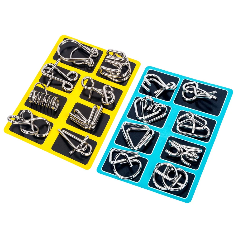 16 peças conjunto de quebra-cabeça de cérebro metal iq jogo para adultos crianças inteligência anel criativo inteligência quebra-cabeças anel