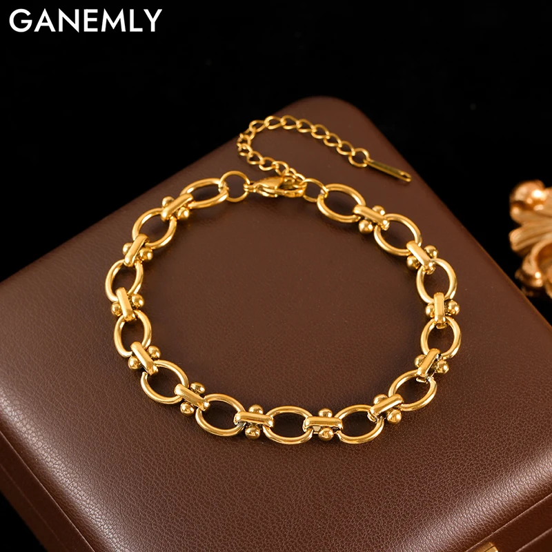 GANEMLY 316L metalowa bransoletka ze stali nierdzewnej bransoletka dla kobiet moda 18K pozłacany łańcuszek na nadgarstek wodoodporna biżuteria Lady prezent