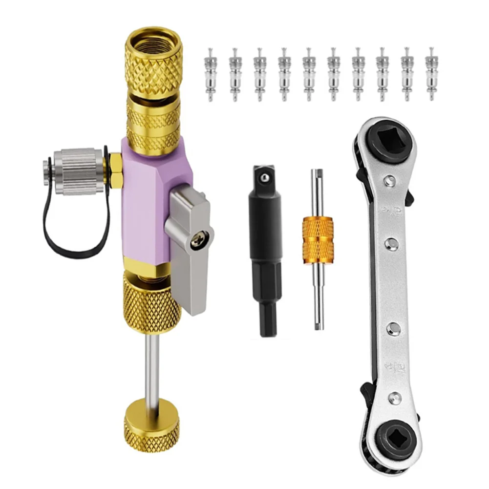 1PC Valve Core Removal Tool With Dual Valve And Sight Glass Vacuum Rated Valve Core Disassembly Tool For Air Conditioning System
