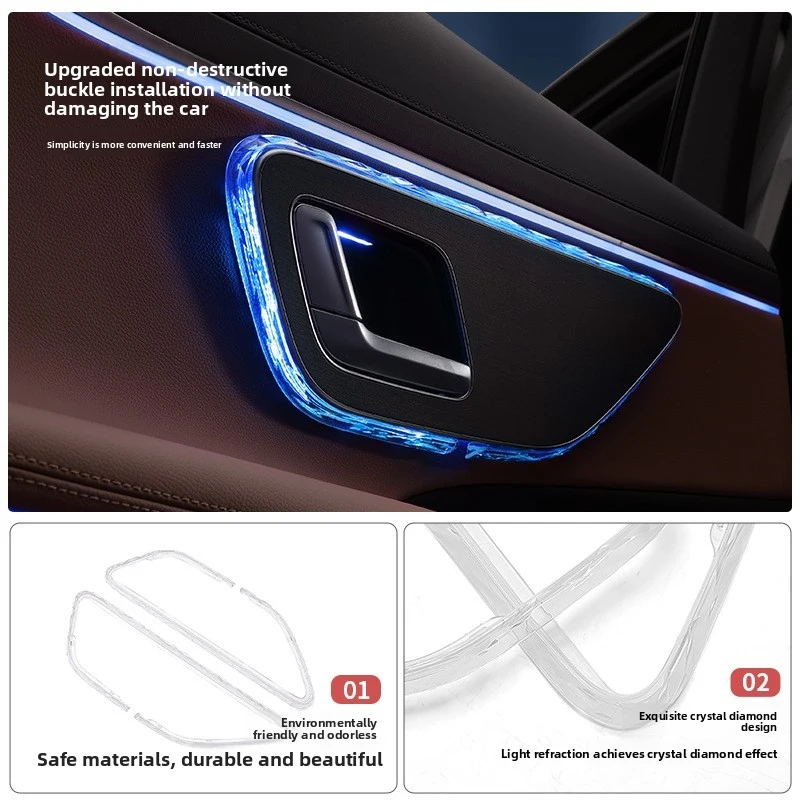 For Mercedes Benz W213 W205 X253 GLC300L C260L E300L S Class Crystal Door Atmosphere Light Decorative Frame Interior Accessories