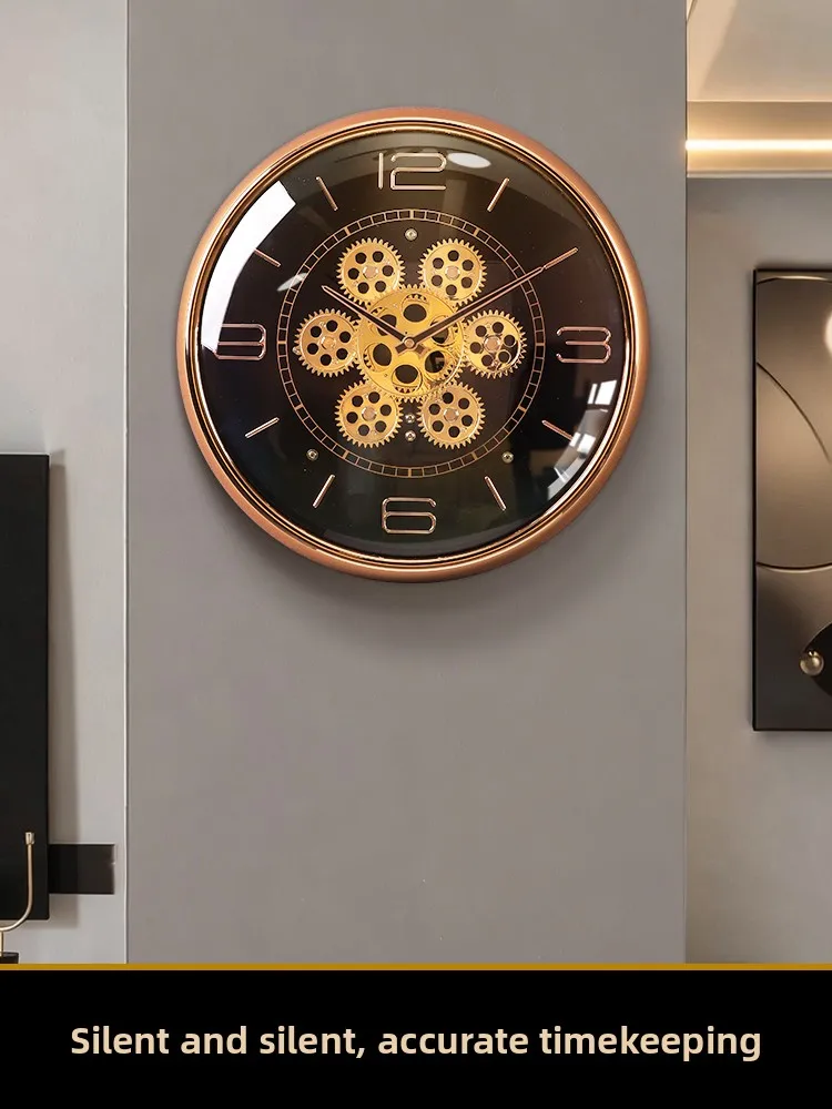 New Creative Wall Clock for Living Room Mechanical Light Luxury Wall-mounted Decorative Clock Without Drilling