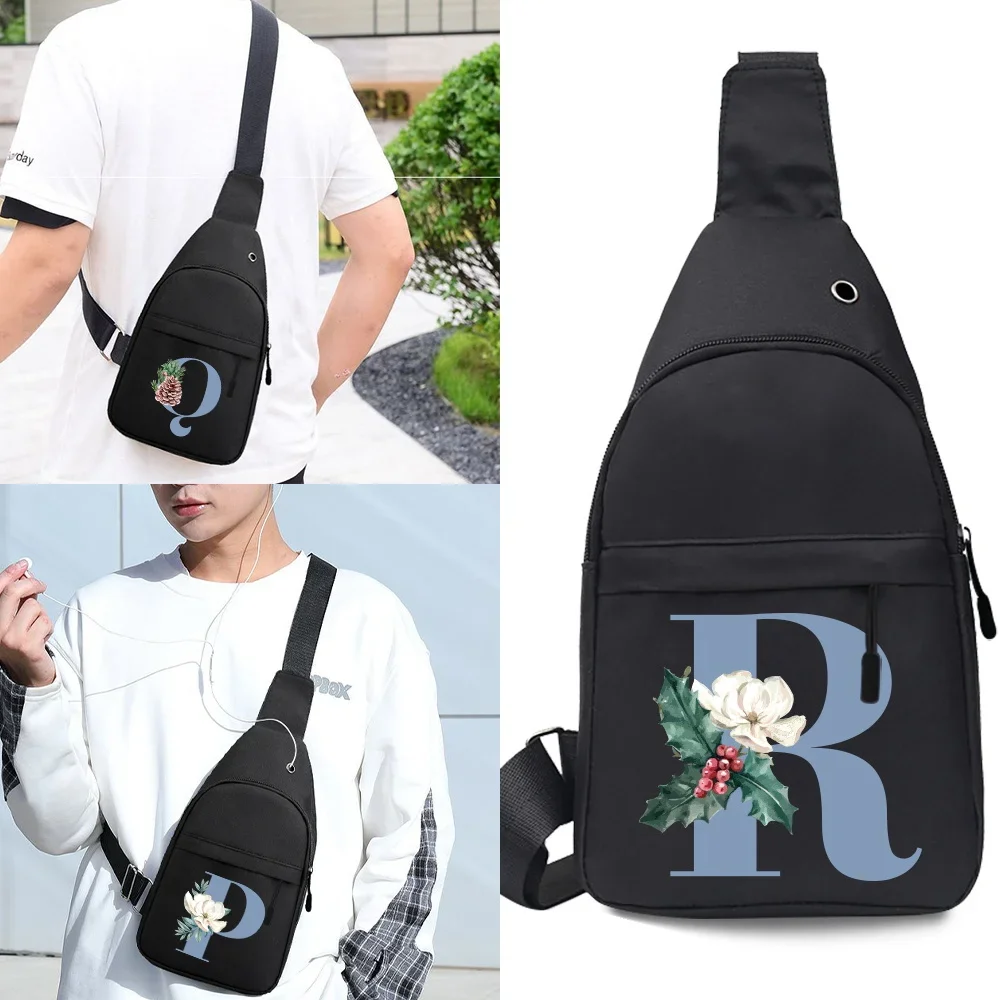 Men Shoulder Bags Chest Pack Short Travel Messenger Sling Bag  Waist Packs Blue Letter Series Printing Canvas Crossbody Bag 2024