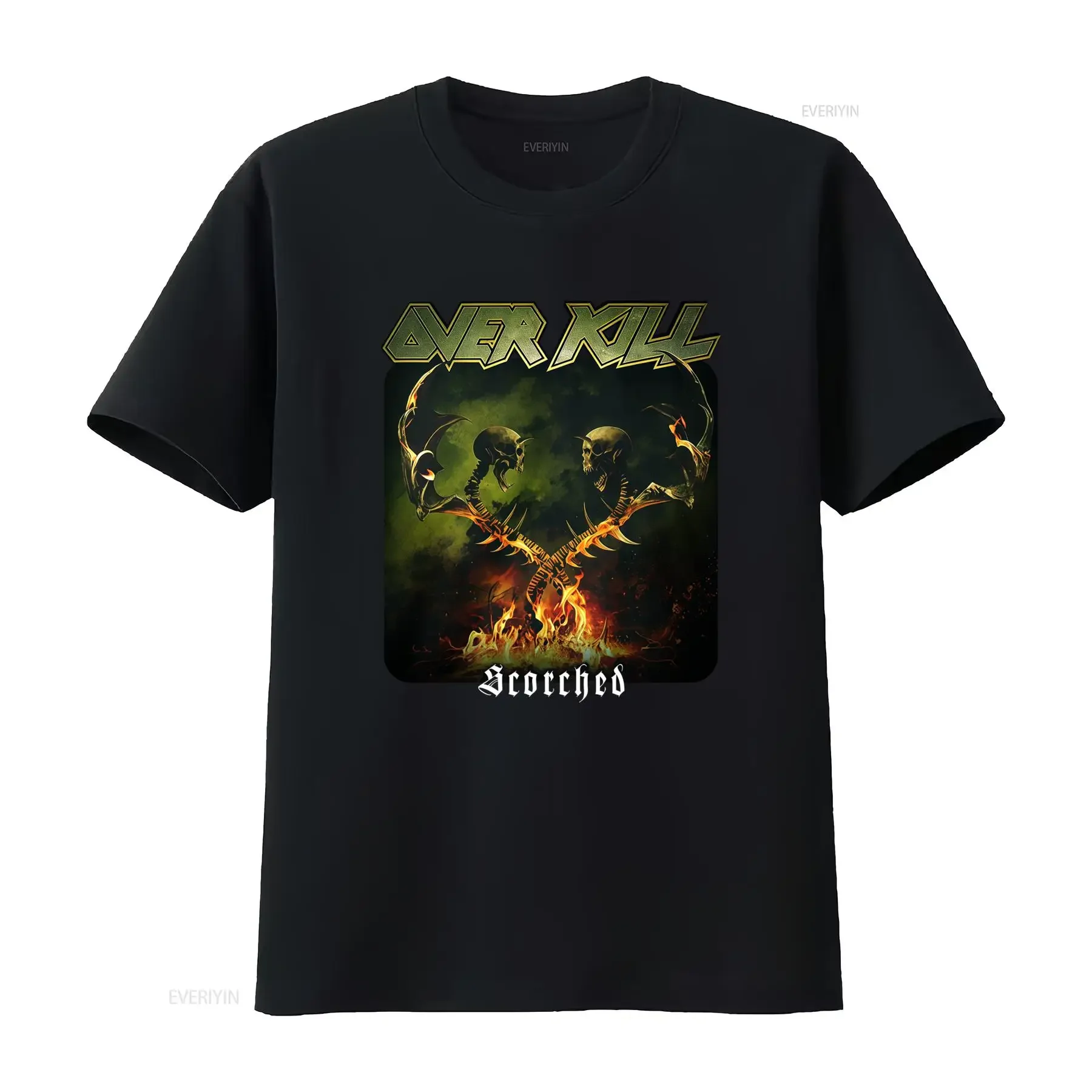 Overkill Scorched Tour T Shirt 2 Sided Black Design with Fiery Skull s Scorching the Earth Style vintage Washed