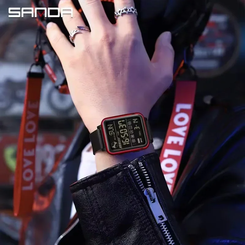 SANDA 6159 Stopwatch LED Jam Elektronik Pria Tahan Air Jam Tangan Digital Hadiah Jam Tangan Olahraga Tentara Militer Pria Merek Teratas Mewah