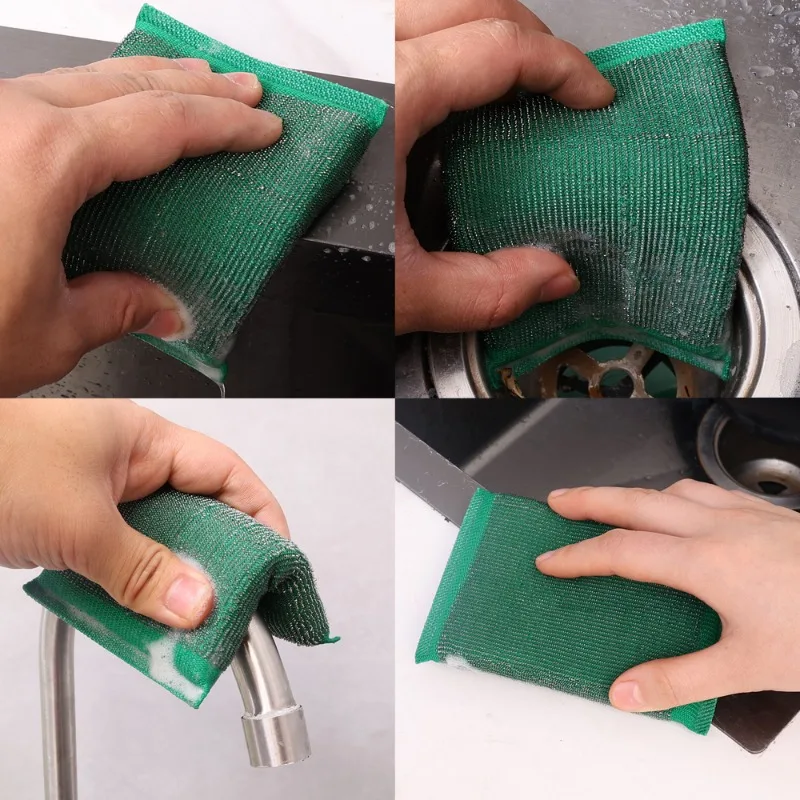 Steel Wire Sponge Wipes Double Sided Dish Scouring Pads Reusable Non-stick Oil Rag Stainless Steel Wire Cloth Cleaning Brush