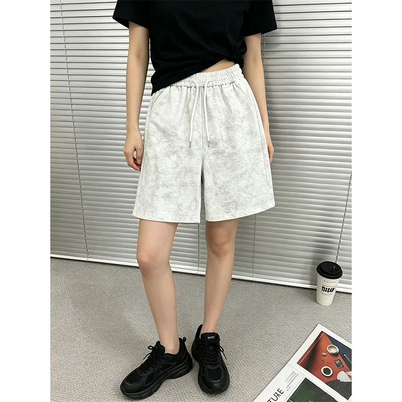 

Summer Loose Meat Covering Drawstring High Waist Wide Leg Pants New Ins Wind Tie-dye Five-point Shorts for Men and Women