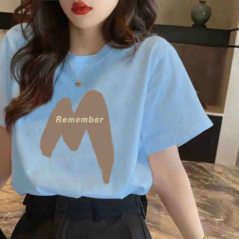 Casual Letter Printed Short Sleeve T-shirt Summer Women's Round Neck Loose Versatile Top Fashion Pullover Men's Tees