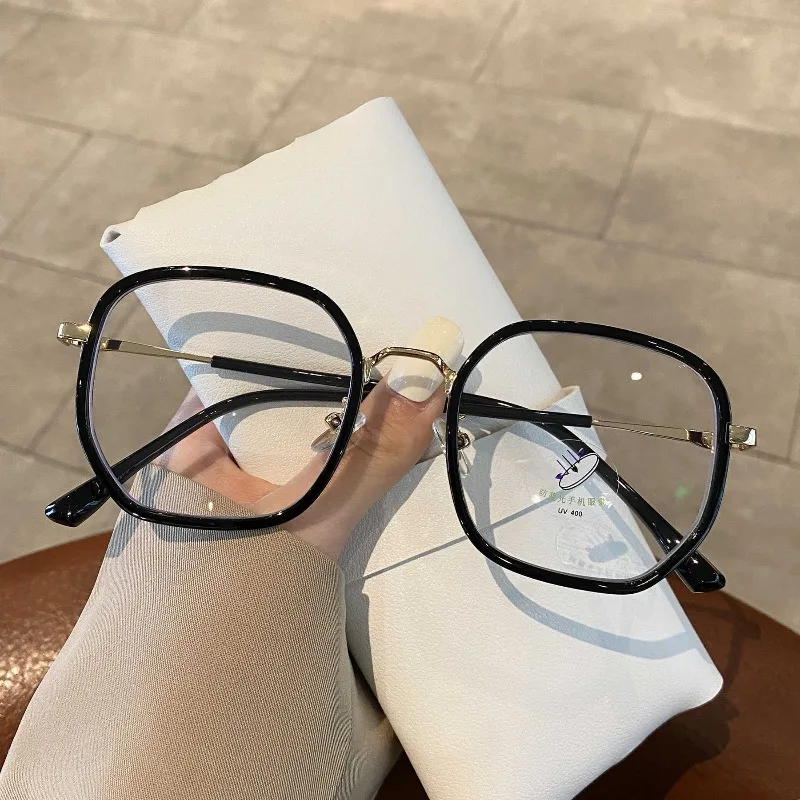 Korean Version of New Anti Blue Light Internet Celebrity Plain Glasses for Women, Round Face, Slimming and Whitening Flat Lenses