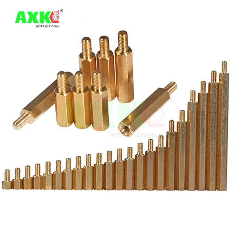 AXK 50pcs M4 Male 15mm x M4 Female 15mm Brass Standoff Spacer M4 15+6 Copper Hexagonal Stud Spacer Hollow Pillars m4*15+6mm