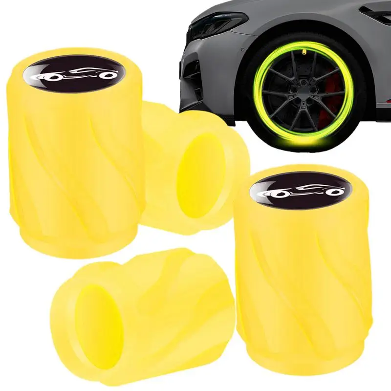 Fluorescent Night Glowing Air Caps Cover 4 Pcs Glowing Tire Valve Stem Caps Automotive Tyre Stem Styling Case For Cars SUV Bikes