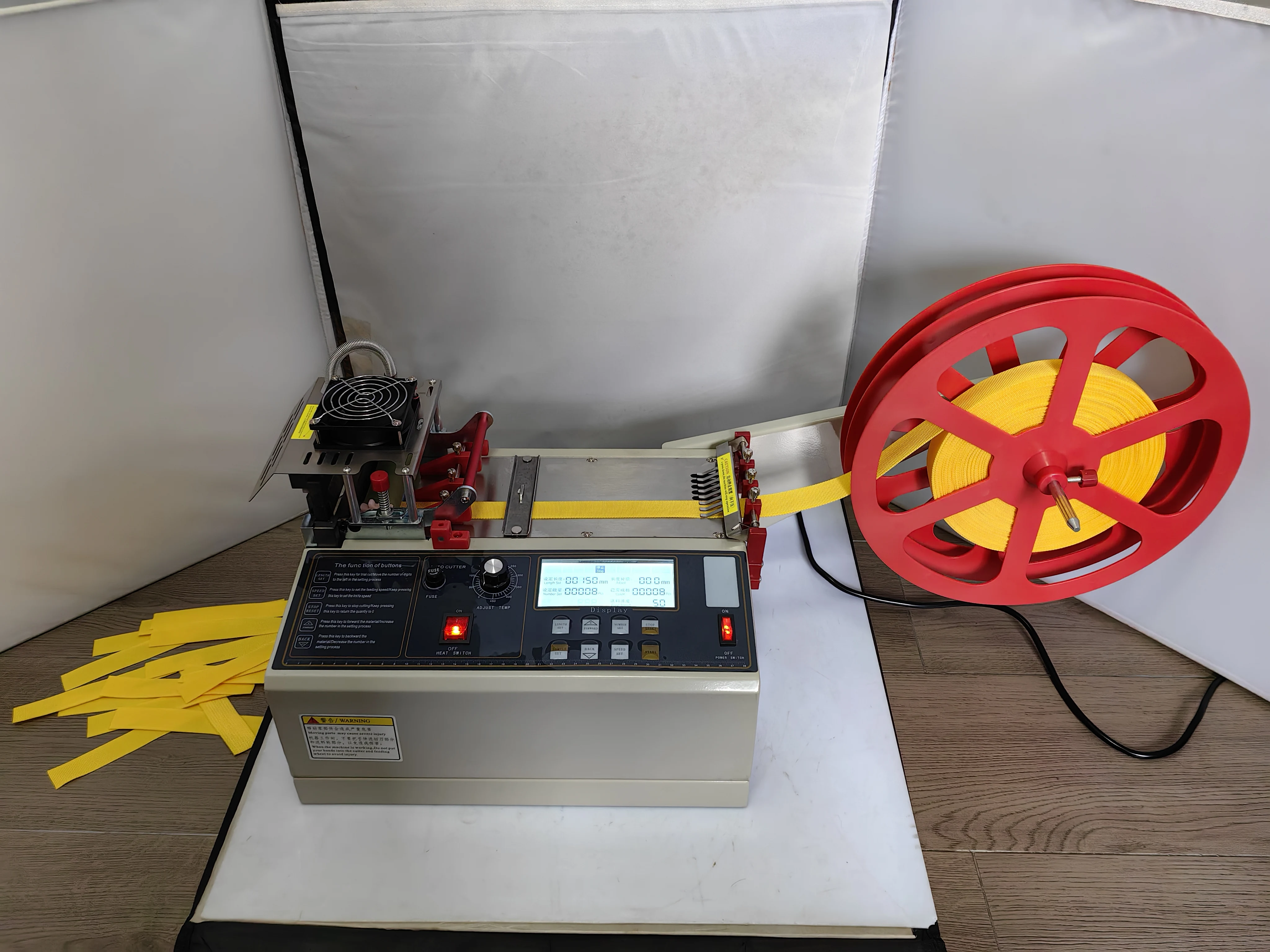 988T Computer automatic hot and Cold Cloth belt cutting machine  ,magic adhesive tape zipper webbing elastic belt cutter
