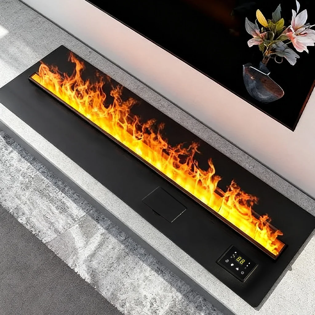 매립형 사실적인 3D 분무 불꽃 전기 벽난로, 수동 물 조절 및 리모컨 포함, 현대적인 거실 또는 B용