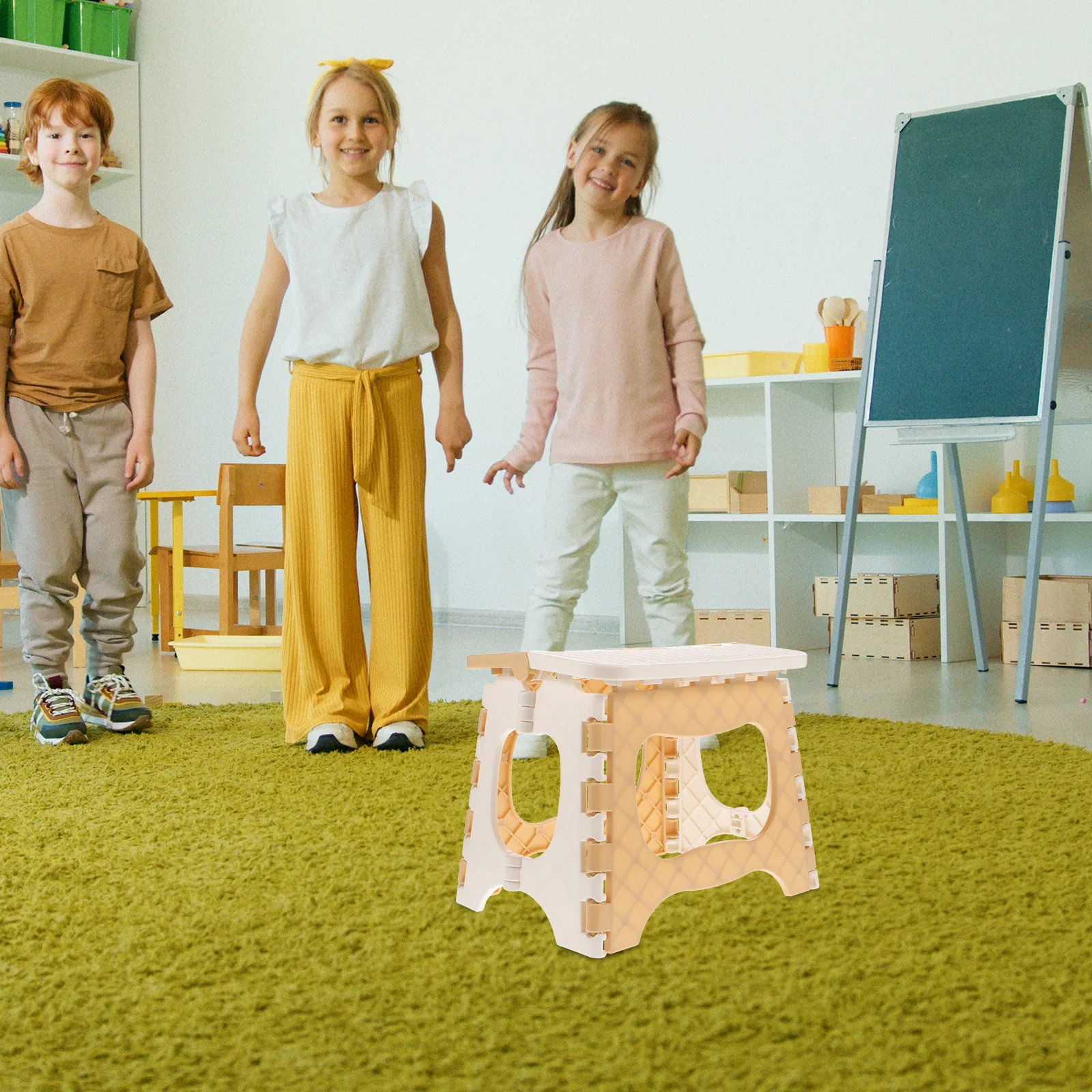 

Folding Step Stool Foldable Lightweight Bench For Kids Bathroom Kitchen Rv Large Beige Portable Non-Slip Textured Surface Easy