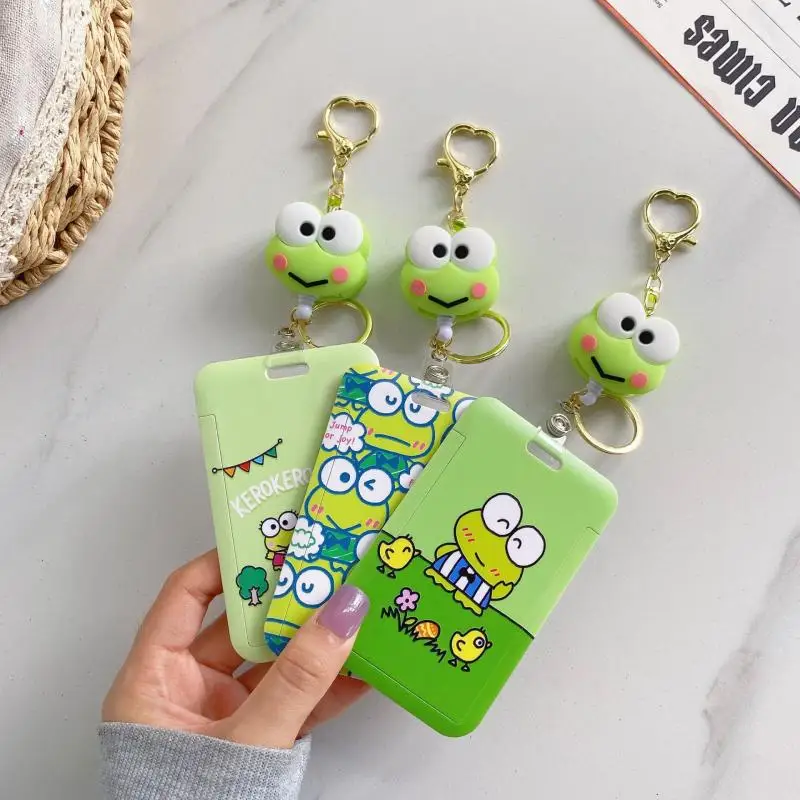 Kawaii Sanrio Hello Kitty Keroppi Card Holders Keychain Pendant Id Card Door Badge Card Case Ins Cartoon Birthday Gift For Girls