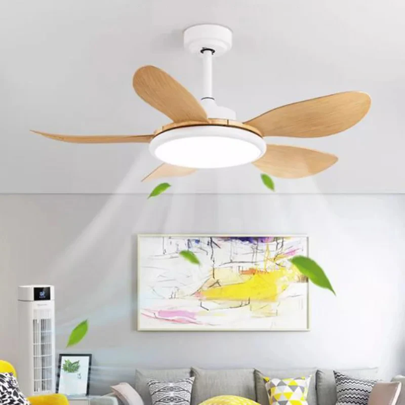 

Imitation wood grain 5-blade LED gale ceiling fan lighting inverter home living room dining room integrated indoor