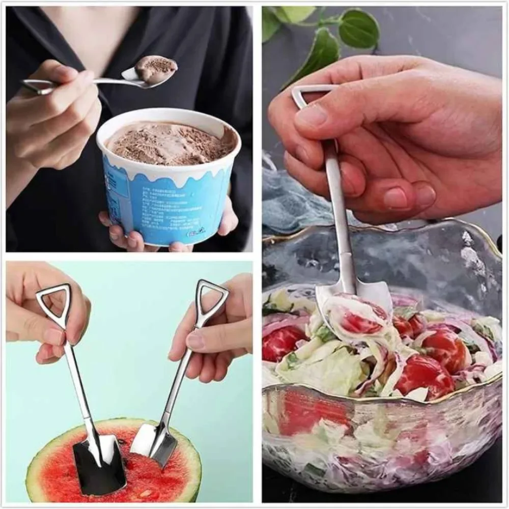 Creative Retro Shovel Spoon Stainless Steel Mini Dessert Spade for Coffee Cake Watermelon Parfait Sundae Party Serving Utensil