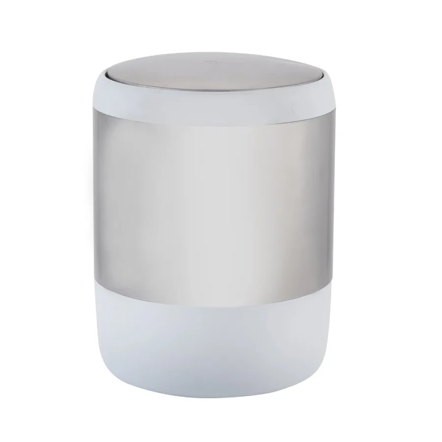 

Smooth Matte Stainless Steel Rotating Lid Waste Bin for Kitchen Bathroom Office Use, White, Leak-Proof Quiet Close Odor-Control
