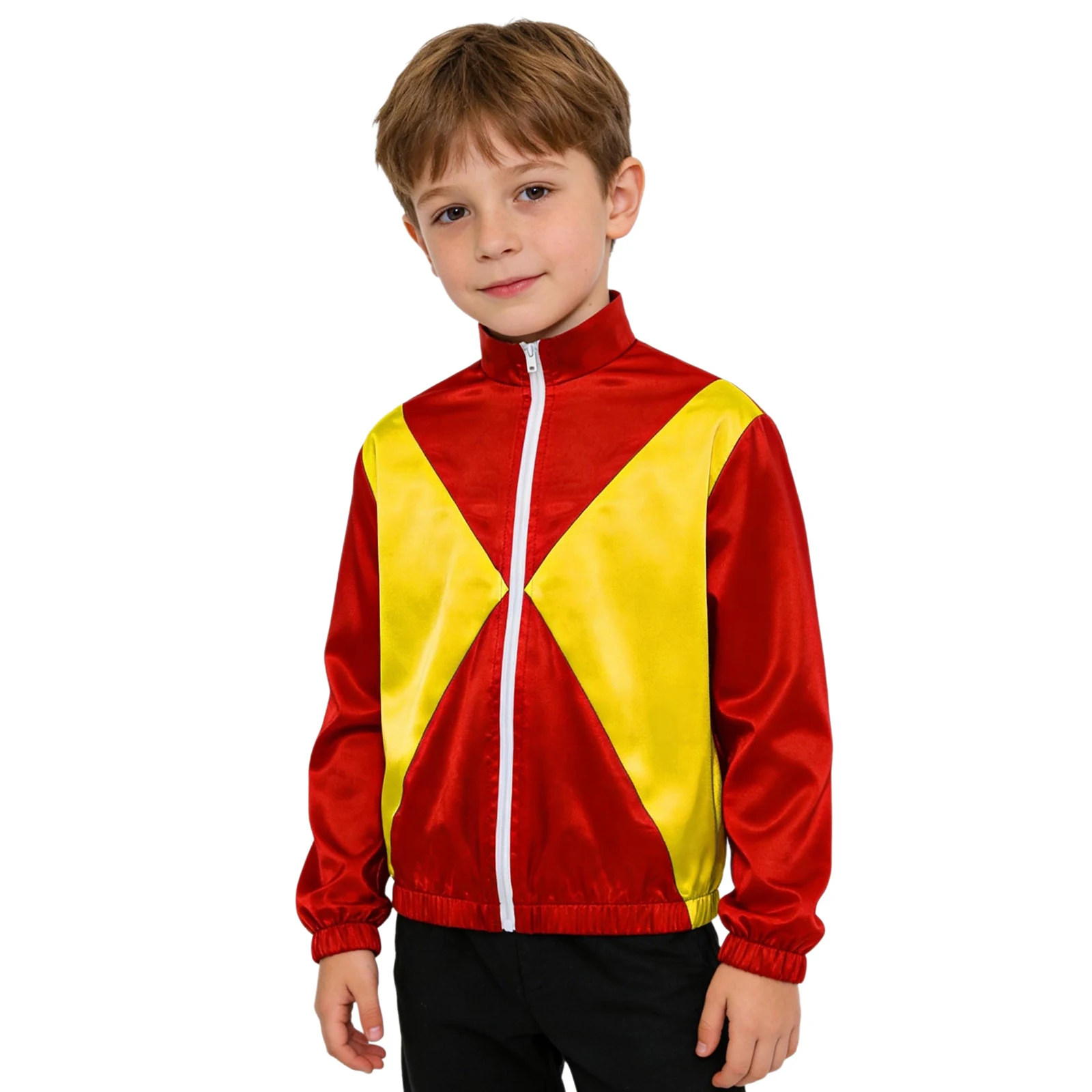 

Boys Girls Horse Riding Trainer Cosplay Costume Long Sleeve Zipper Satin Jacket Coat Halloween Carnival Party Hippie Dress Up