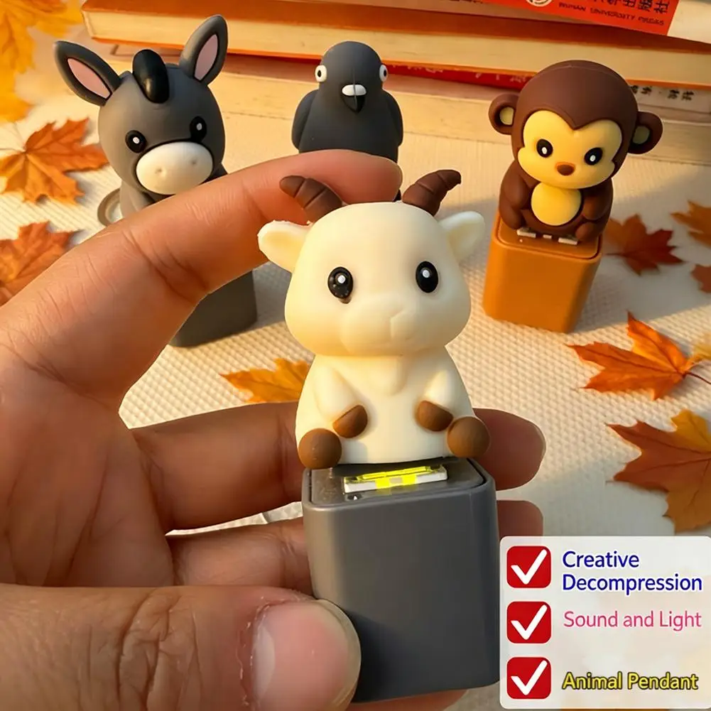 Flash Effects Monkey Button Keychain with LED Colorful Lights Pigeon Voice Key Ring Fidget Donkey Lamb Sounds Pendant