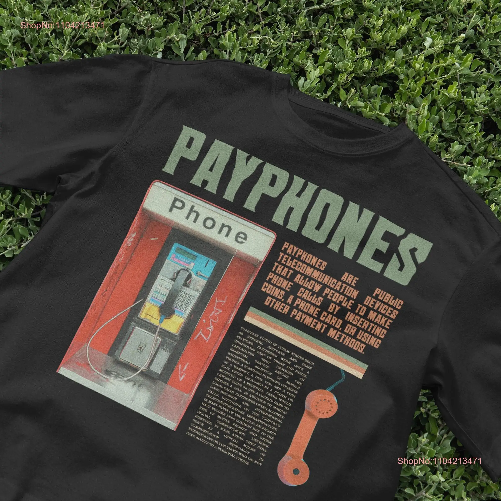 Payphone T Shirt Nostalgic Old school Dot com boom 2000s Trendy VHS Y2K Vaporwave long or short sleeves