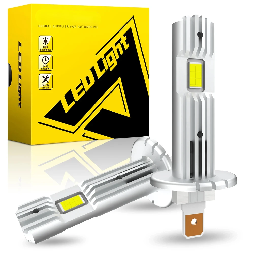 

2Pcs 12000LM H1 LED Headlight Bulb H1 LED Canbus Car Head Fog Light Fanless Wireless Mini Size Auto Lamp 12V 6500K White
