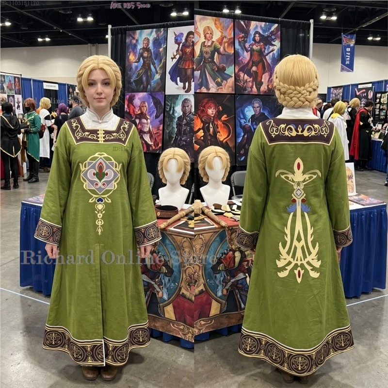 

Rya the Scout Zorayas Snake Girl Cosplay Costume – Elddden Green Robe + Wig, Ring Game NPC Halloween Roleplay Carnival Outfit