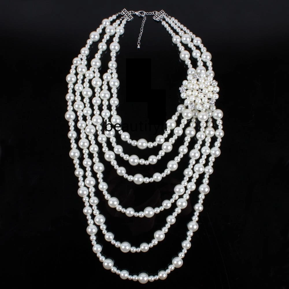 Fashion imitation pearl rhinestone flower multi-layer necklace bridal studio wedding photo accessories