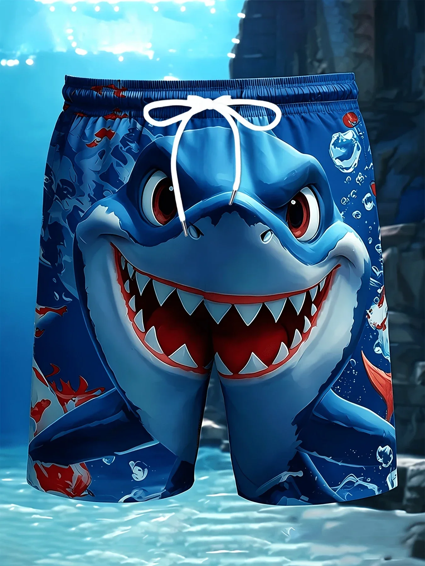 

Funny and Cool Big Shark 3d Printed Beach Shorts Men's Summer Quick-drying Casual Shorts Men's Five-point Mesh Shorts