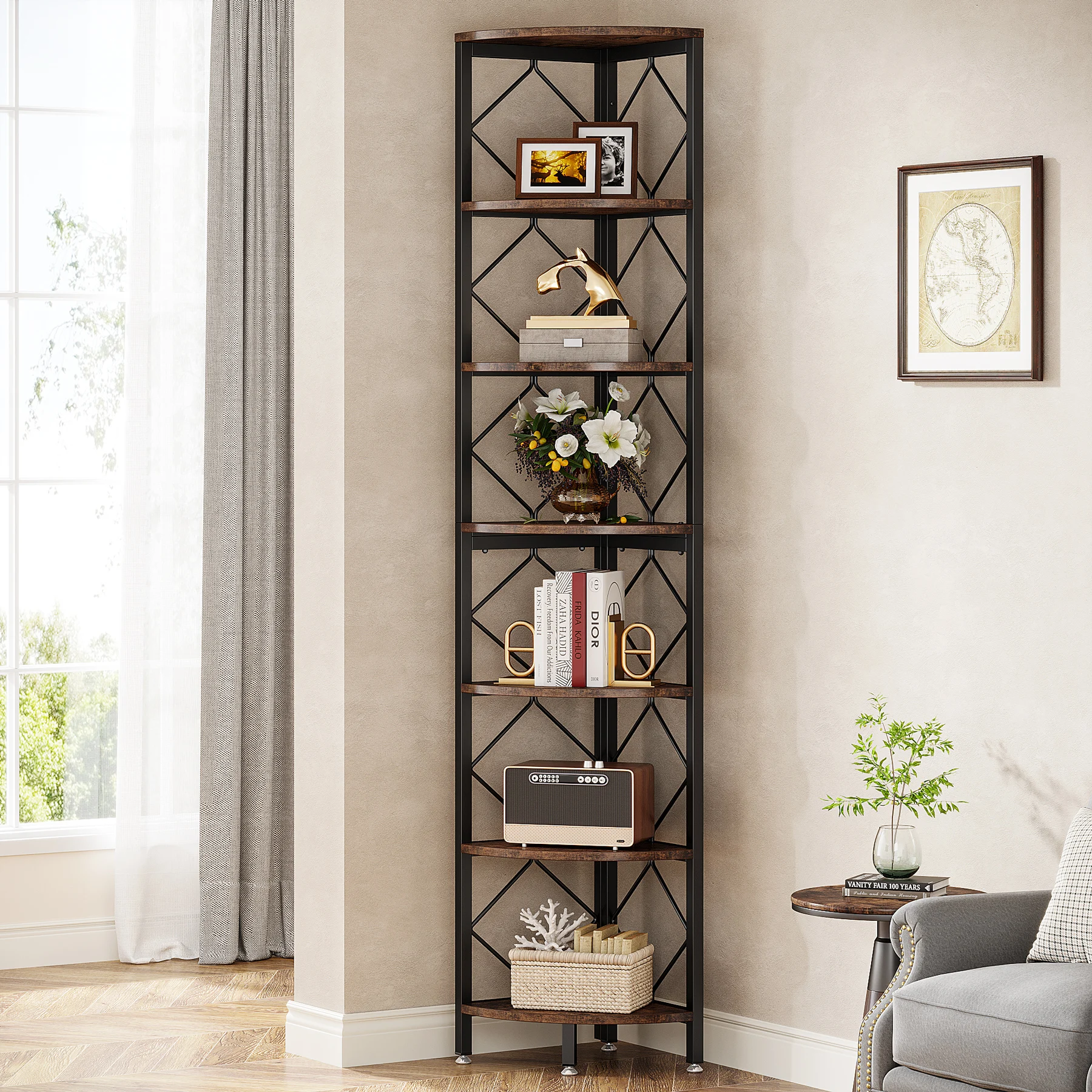 

Tribesigns 7-Tier Corner Shelf, 78.7” Extra Tall Corner Bookcase, Industrial Slim Corner Bookshelf for Small Narrow Space