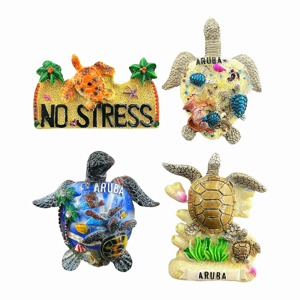 Aruba Tropical 3D Fridge Magnet Bundle, Starfish Turtle Lighthouse Souvenir, Resin Caribbean Collectible Gift Set