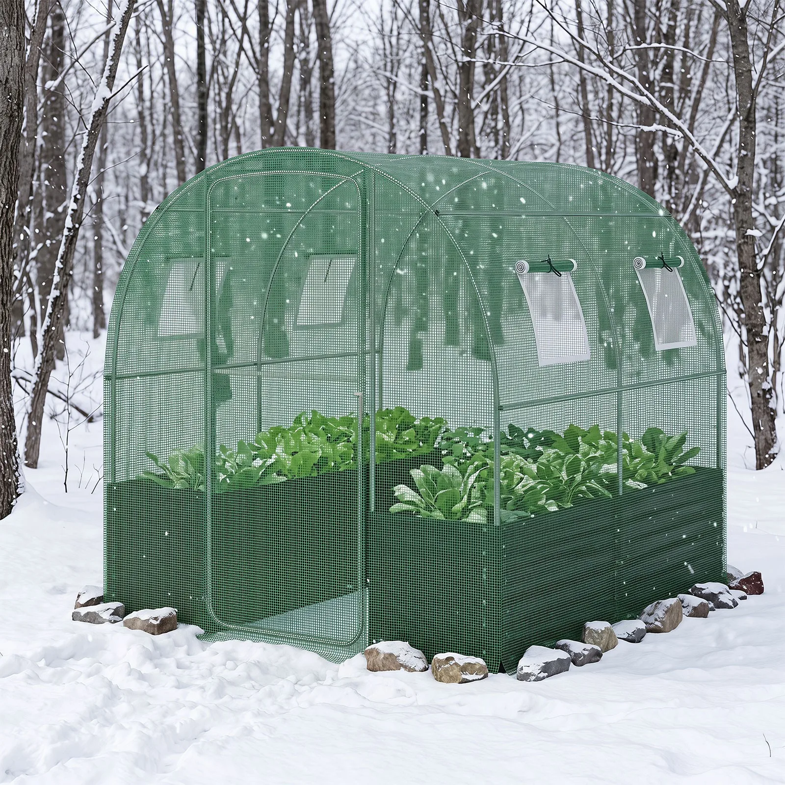 80x79x79 Inches Walk-in Greenhouse w/Large Plant Bed, PE Cover, 4 Mesh Windows