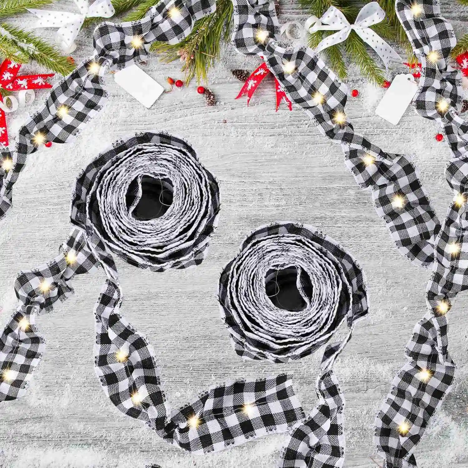 6 لفات LED ريفي شجرة عيد الميلاد جارلاند الشريط الحرفية مع أضواء LED لزينة عيد الميلاد-AT36