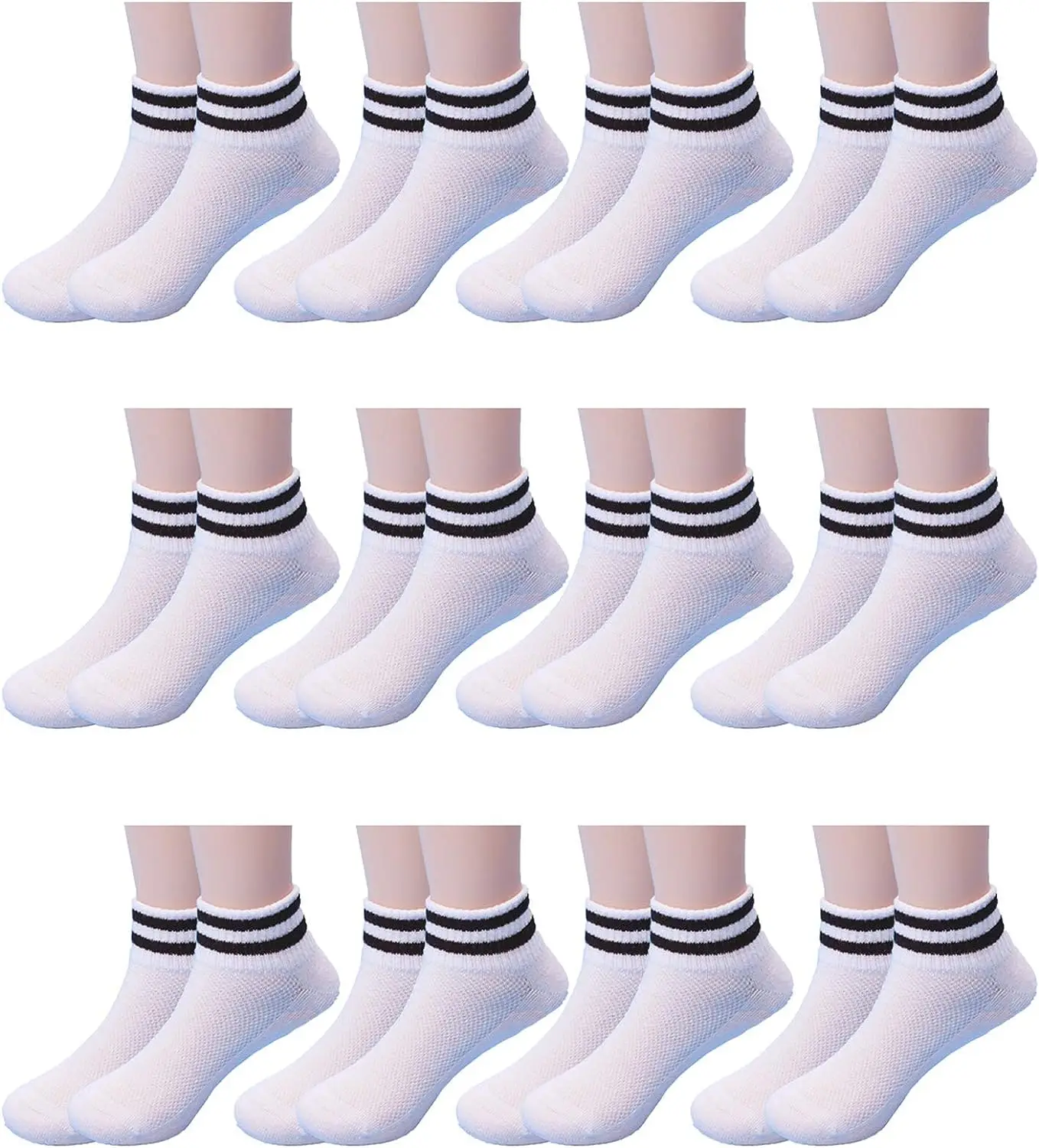 Boys Girls 12Pairs Half Cushion Ankle Socks Low Cut Athletic Cotton Breathable Summer Socks 2-12 Years Old