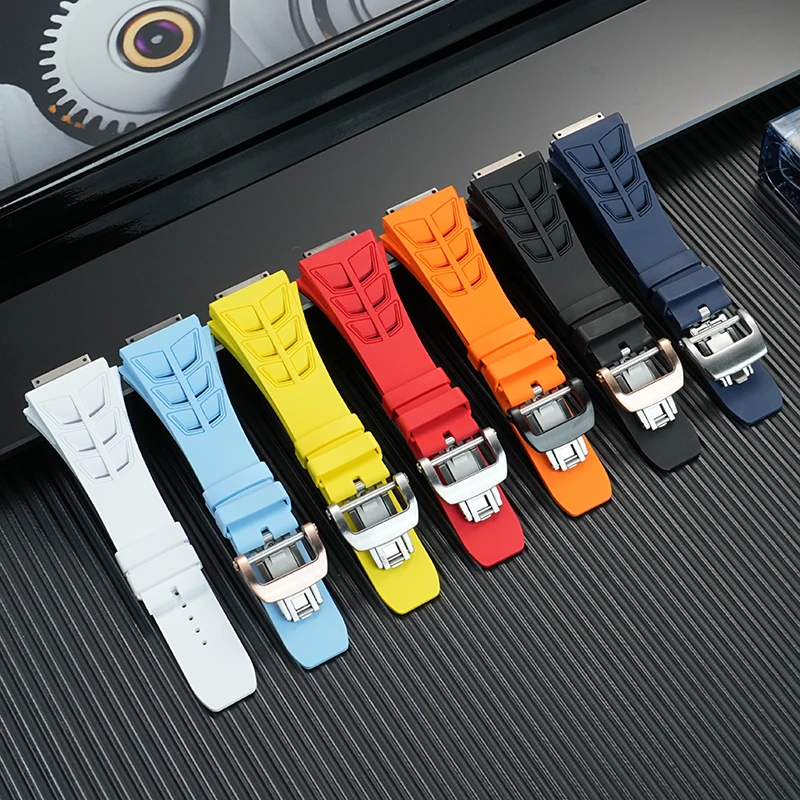 For Richard Mille Watchband RM35-03/02/01 RM055 RM030 Wristband Double Shark Solid metal End Link FKM Fluoro Rubber Strap parts