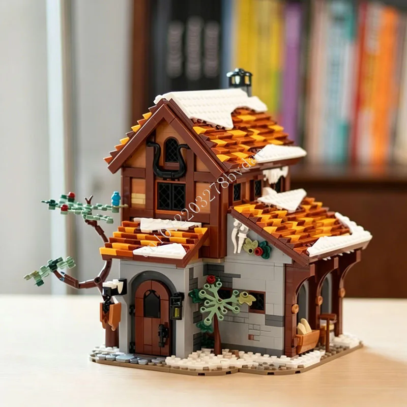 1890 PCS Snowdrift Stable Winter Village Building Blocks Set Creative Assembly Model Toy Gift For Adults Decor Display Ornament