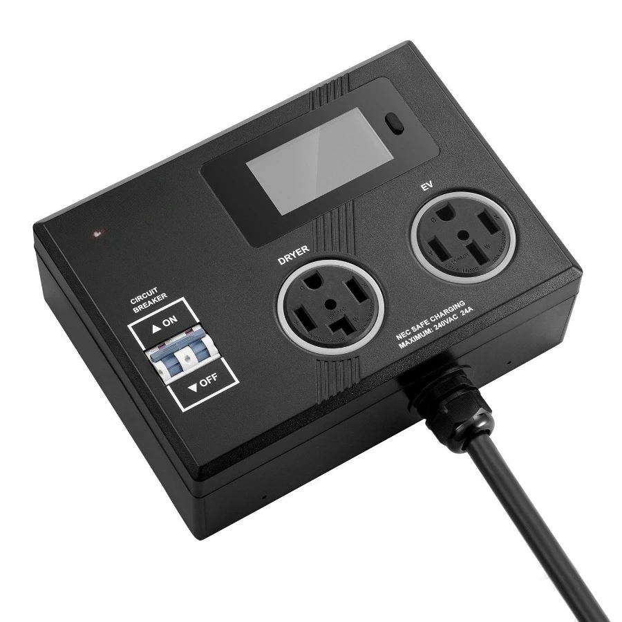 Divisor NEMA para secador e EV, indicador LED de 3 cores, distribuição de energia inteligente de 240 V, com plugue NEMA 14-30, NEMA 14-30 e NEMA
