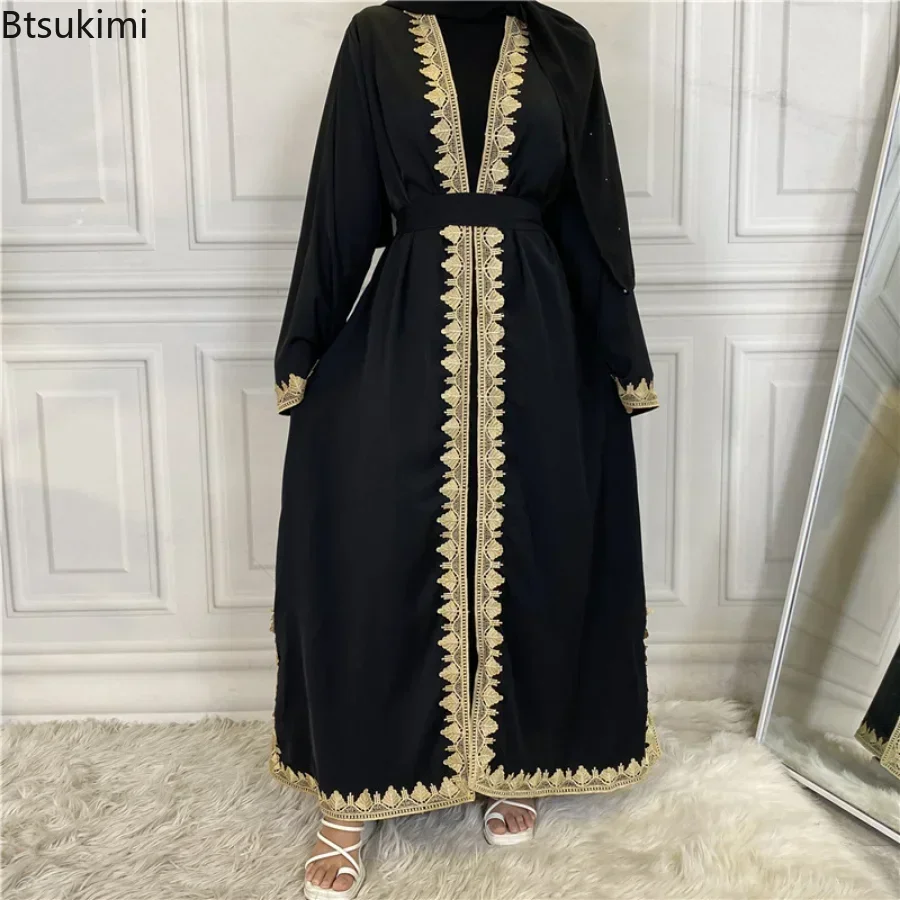 Imagem -02 - Ramadan Elegante Oração Muçulmano Aberto Abaya Vestidos Robe Longue Vestido Feminino Dubai Turquia Islam Vestido Longo Kaftans Femme Vestidos