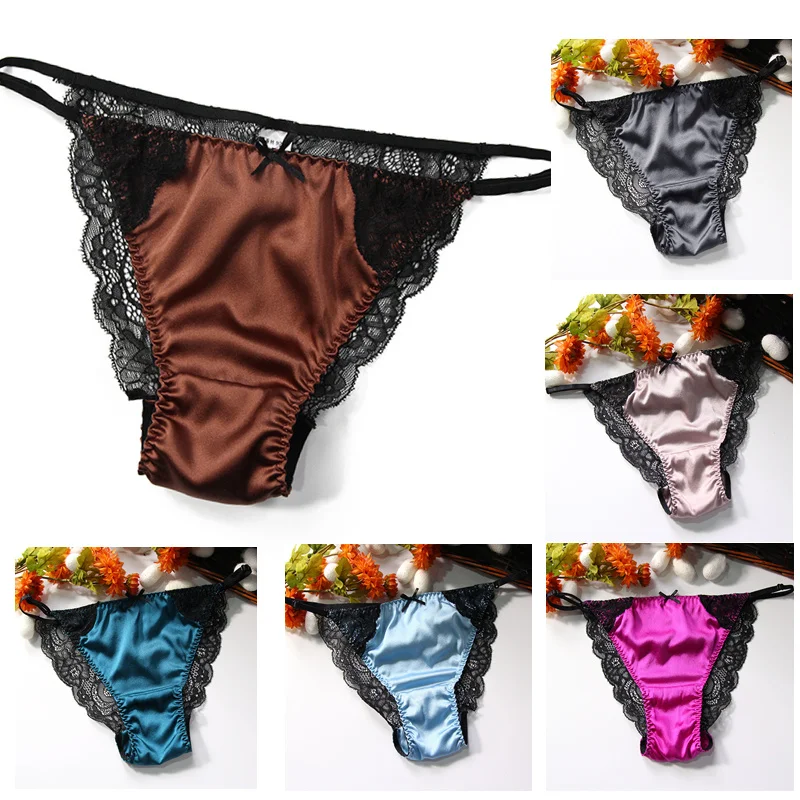 

Birdsky, Women thongs T back briefs panties sexy lace underwear 92% mulberry silk 8% spandex low waist. S-455