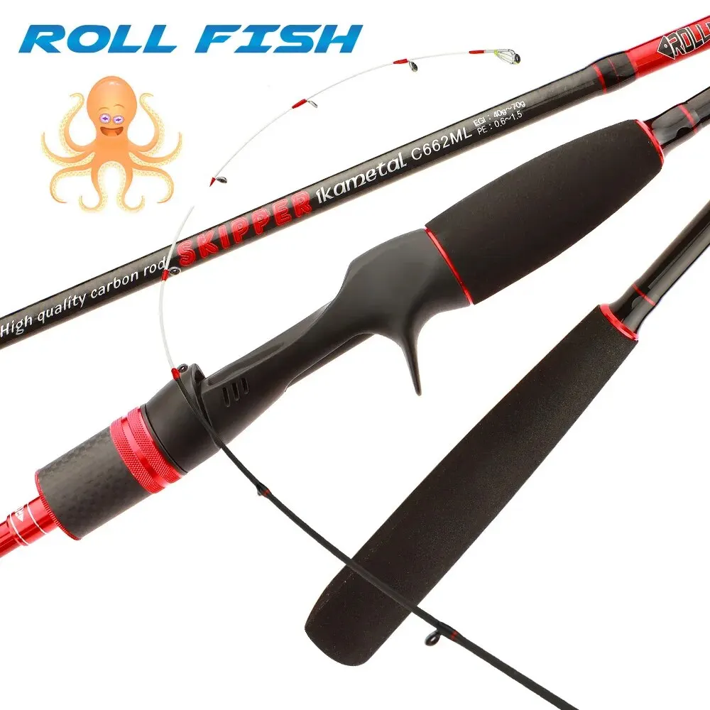 ROLLFISH Solid Tip Octopus Squid Cuttle Carbon Fiber Casting Fishing Rod Saltwater Boat Light Jigging Rod Action 7:3 WT109g 2M