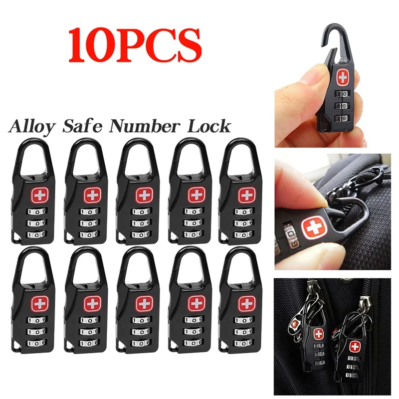 AB15-10PCS Lucchetto con lucchetto in lega portatile Bagagli da viaggio all'aperto Zaino con cerniera Borsa Combinazione antifurto sicura Durevole Facile T
