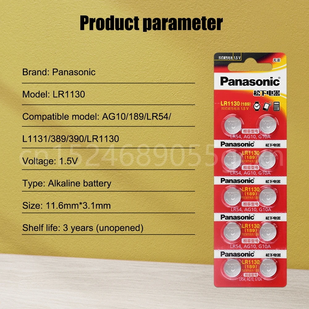 20 шт., щелочные кнопочные батарейки Panasonic AG10 LR54, 1,55 в, SR54 389 189 LR1130 SR1130