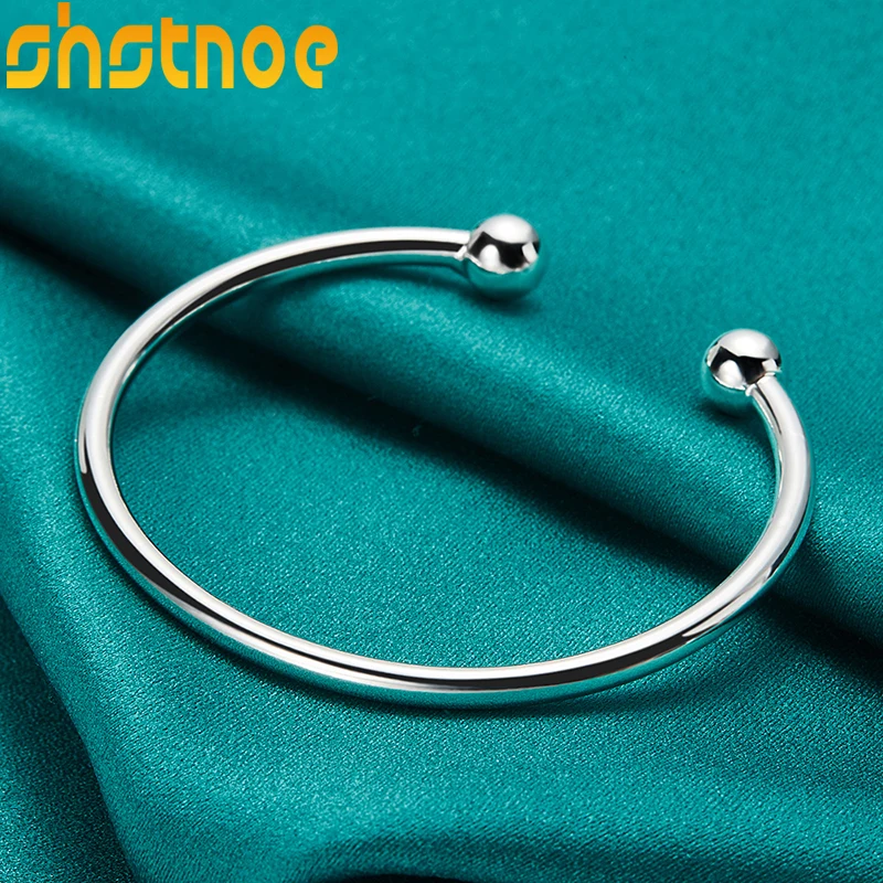 925 Sterling Silver 4mm Smooth Solid Bead Open Bangle Bracelet For Man Women Engagement Wedding Charm Fashion Party Jewelry