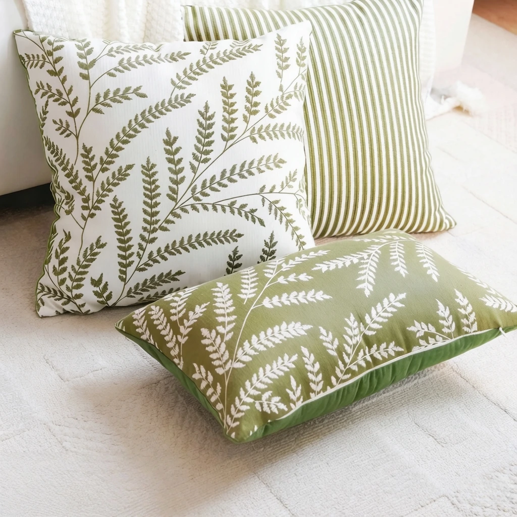Botanical Leaf Throw Pillow Cover White Green Fern Pattern Cushion Cover for Sofa Bedroom Living Room Decor 45x45cm 30x50cm - view 6