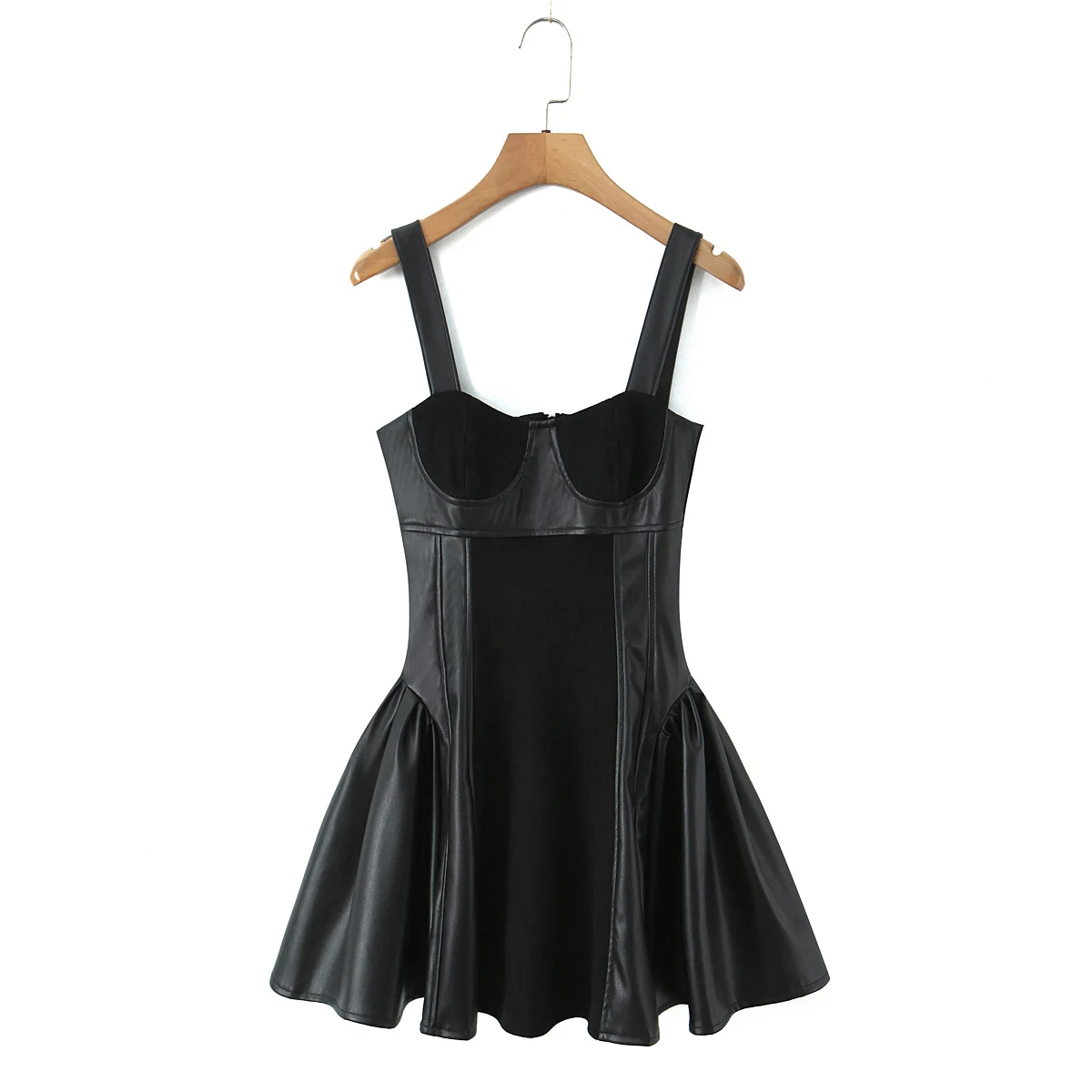 Sexy Corset style Low Waist Faux Leather Sling Dress Black Women Hem Ball Gown Swing Party Sleeveless Dresses Robe Vestido