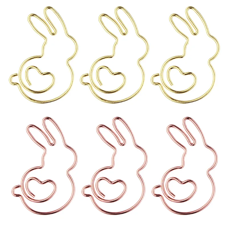 

8pcs/box Cute Rabbit Shaped Paper Clips Gold Clip Bookmark Binder Clip Office Accessories Paper Clips Patchwork Clip