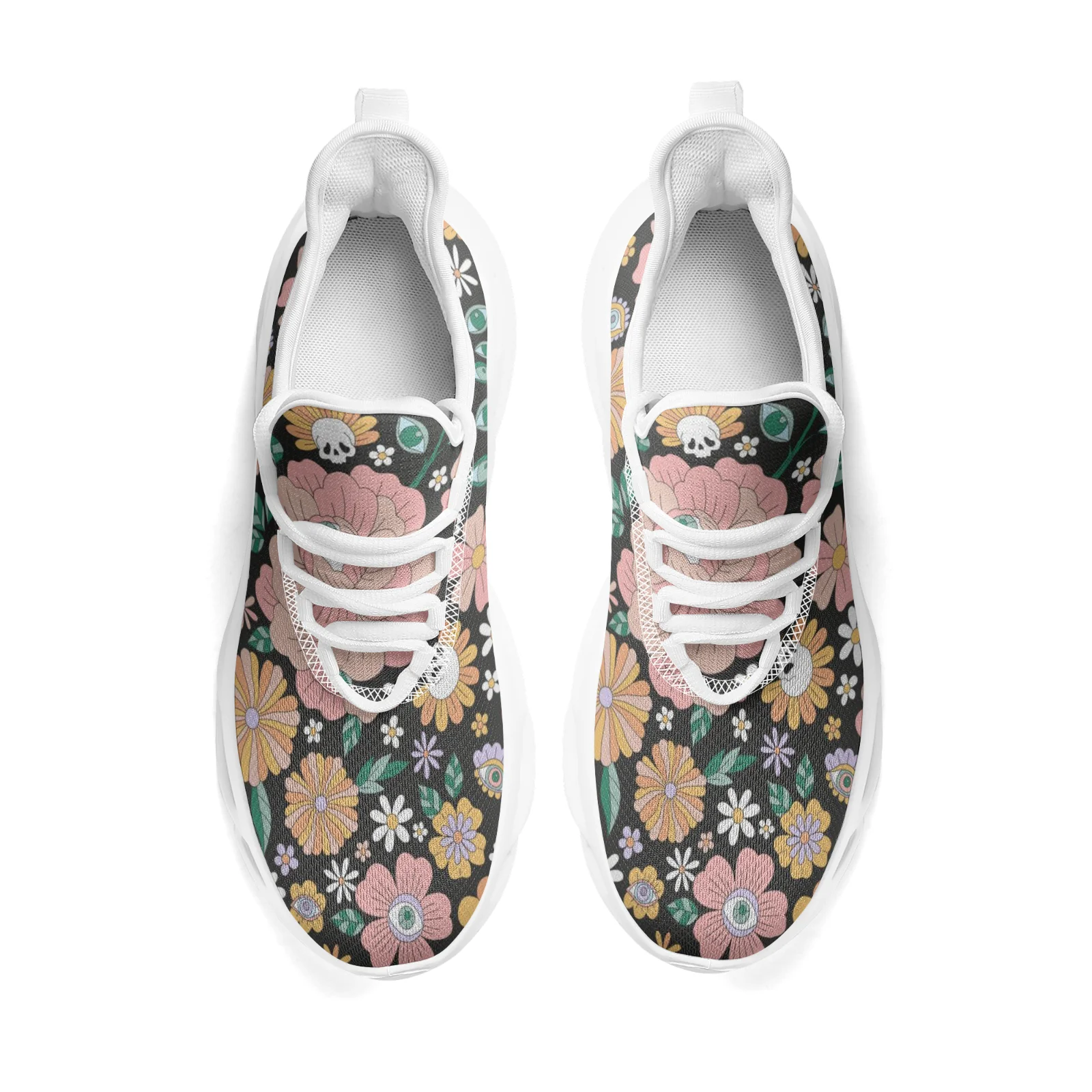Sepatu Kasual Wanita Pola Tengkorak Bunga Sepatu Jalan Ringan Sepatu Olahraga Lari Wanita Ukuran EU36-48